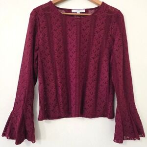 Loft Sheer‎ Lacy Bell Sleeve Top Sz XL Dark Boho Goth Whimsigoth Witchy Y2K